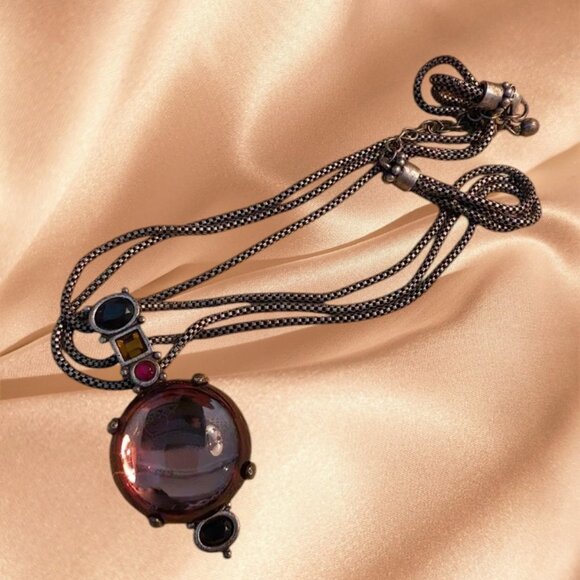 Chico's Amber Cabochon Rhodolite Pendant Necklace - Picture 4 of 9
